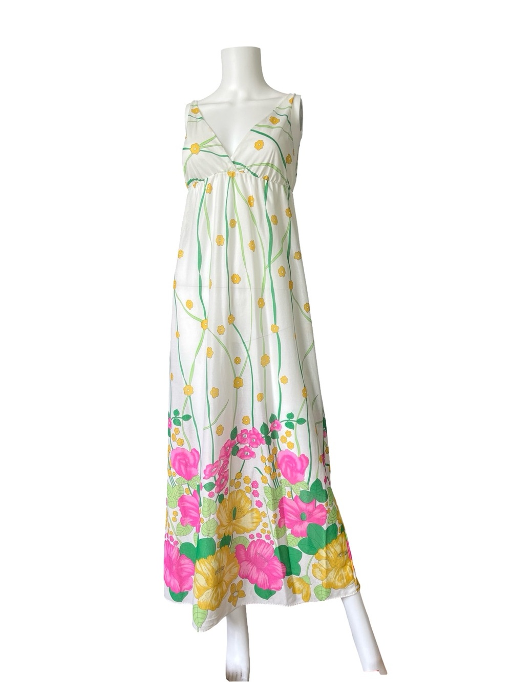 Vintage Lorraine Maxi Slip Dress Nightgown Sheer Floral Cottagecore Size Small - Picture 1 of 8